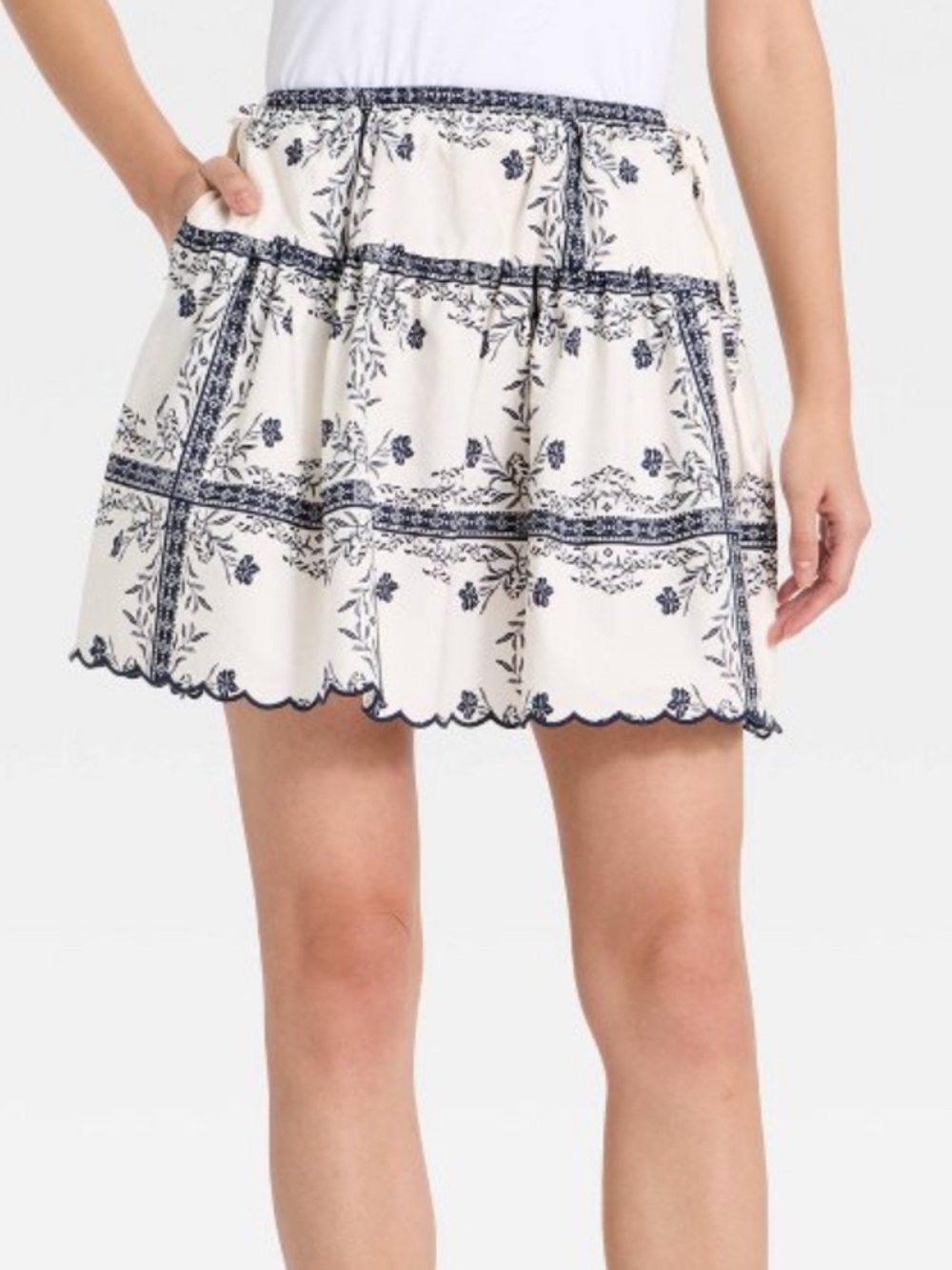 a new day tie mini skirt cream and blue NWT 5